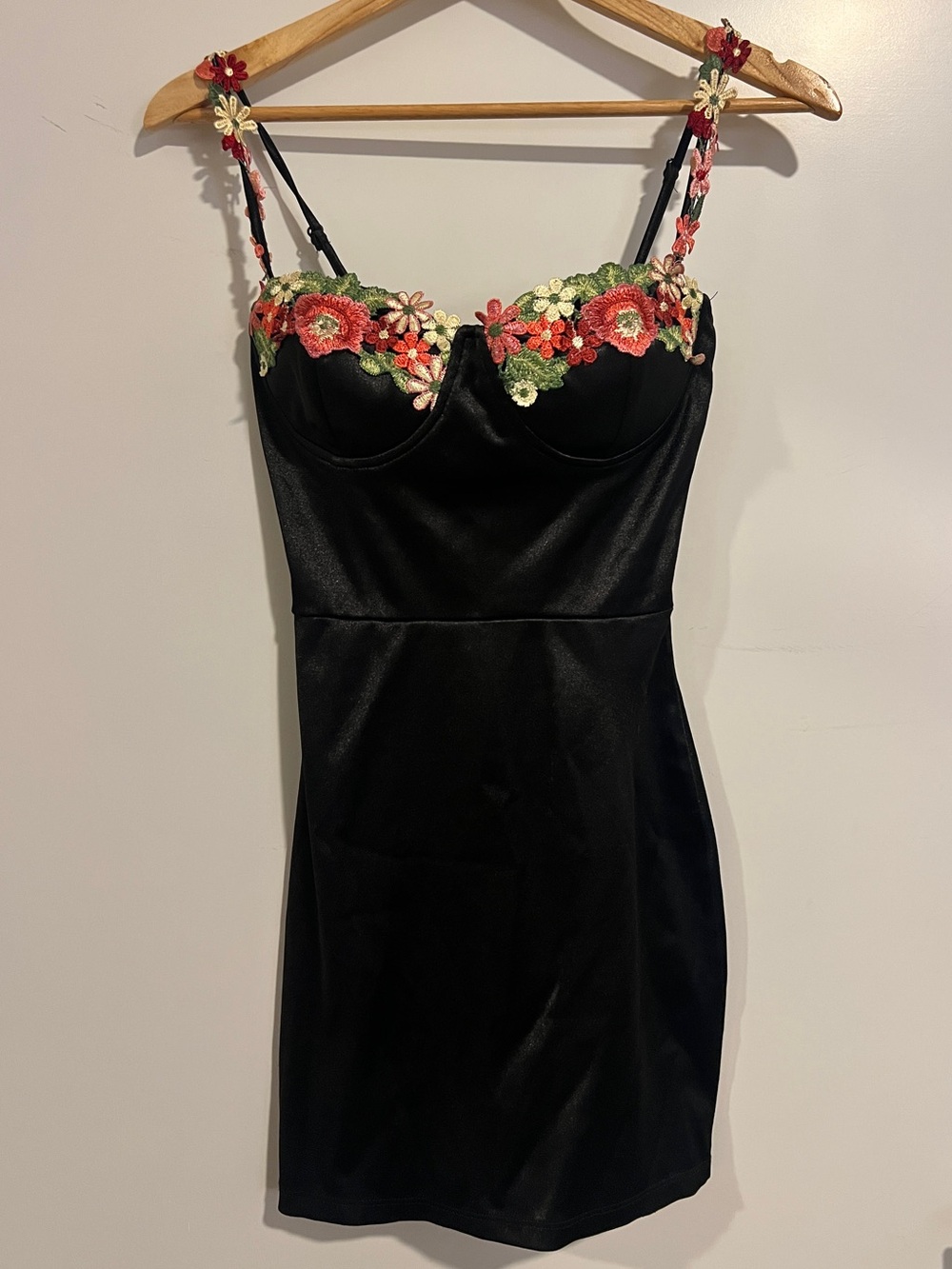 Windsor Black Mini Dress with Floral Embroidery